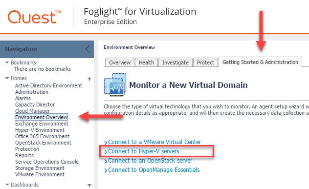 CONNECTING FOGLIGHT FOR VIRTUALIZATION TO HYPER-V Procedure 1. In a web browser, enter the IP address of the FMS virtual machine. The example in Figure 25 uses the URL 10.0.0.205:8080.