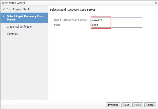 3. Enter the Rapid Recovery Core server information that