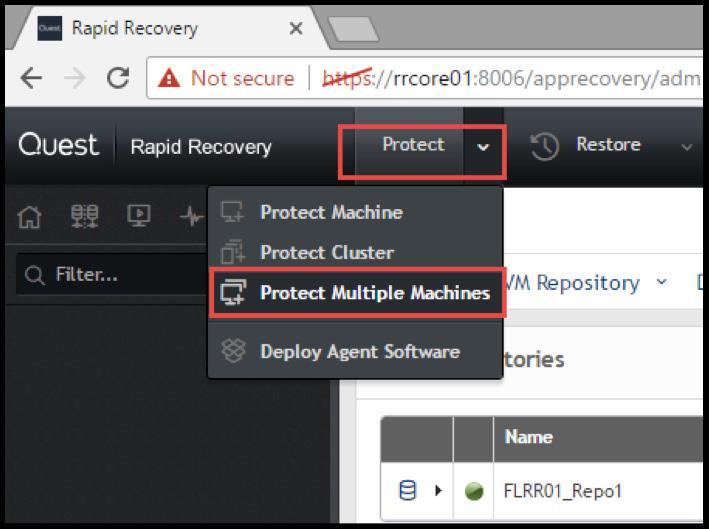 The VMware virtual machines you selected will be listed as Rapid Recovery protected machines, as illustrated in Figure 11.
