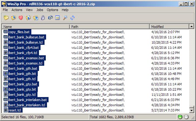 VCU110 Setup Open the RDF0336 - VCU110 GT IBERT Design Files (2016.