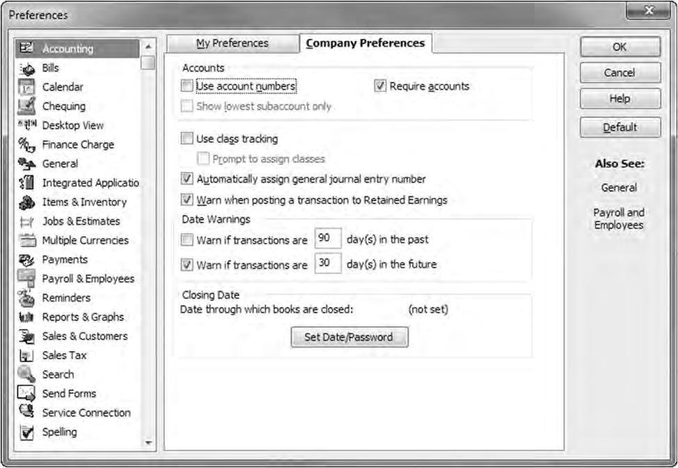Lesson 1 QuickBooks Premier 2012 Level 1 QuickBooks Preferences Through preferences, you can customize QuickBooks to suit the needs of your business and your personal style of working.