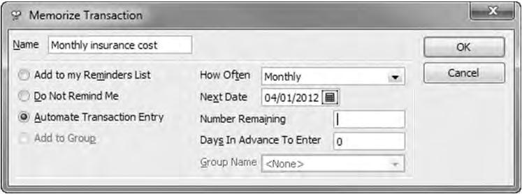 Lesson 1 QuickBooks Premier 2012 Level 1 9 Click OK to save this memorized transaction. 10 Save the General Journal transaction by clicking Save & New.