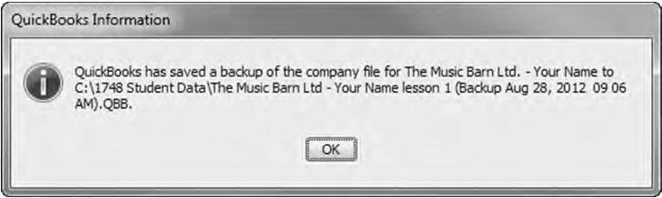 Introduction Lesson 1 10 Click OK to acknowledge that the backup is complete. Backup files are compressed before they are copied, thus taking less space on your disk.