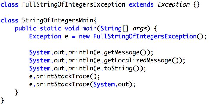 A simplified view on Exceptions Class Throwable Constructor Description (from docs API ) Throwable() constructs a new throwable with null as its detail message Throwable(String