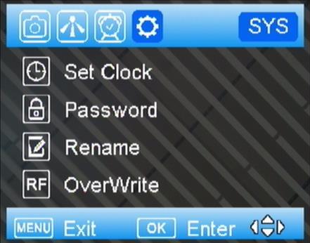 System Menu: (SYS) The SYS tab controls all the