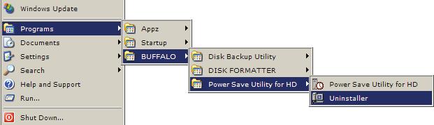 DriveStation Utility Uninstallation Uninstalling Utility To uninstall the Power Save Utility, right click on the Buffalo