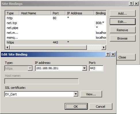 Securing Enterprise Vault web-based communication 14 6 In the Edit Site Binding dialog, select the SSL certificate from the menu and add it to the required IP address and port.