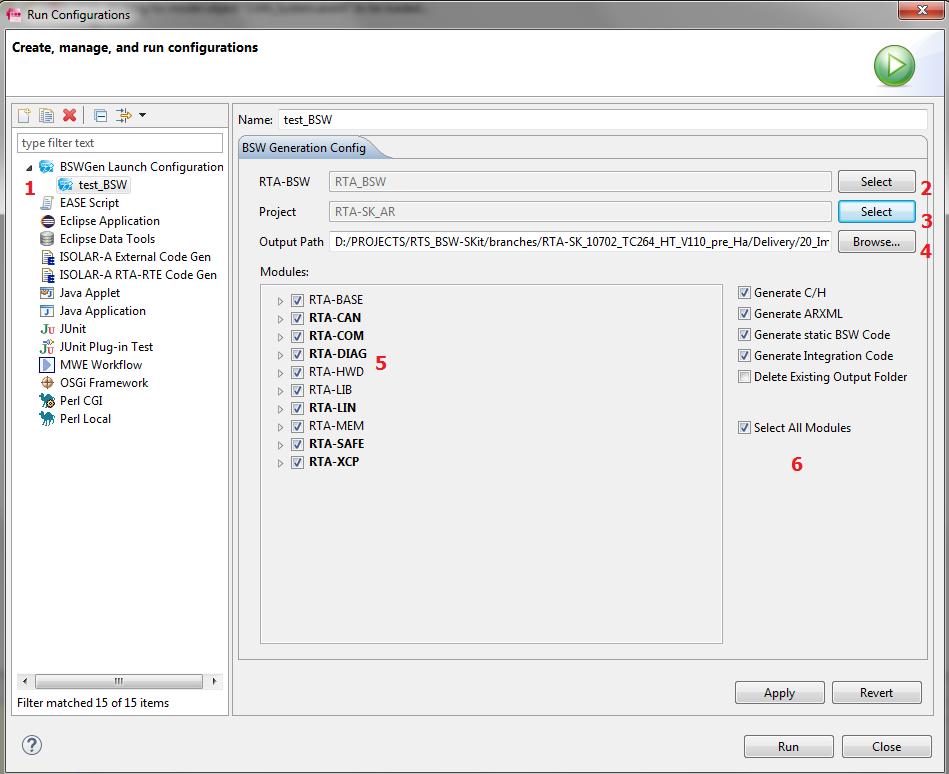 Screenshot 6: Run Configuration options As CodeGen runs, it places the source code (.c/.