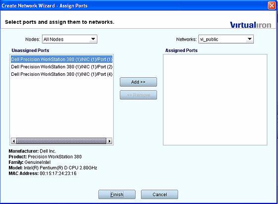 2. In the Create Network Wizard - Assign Ports window, select