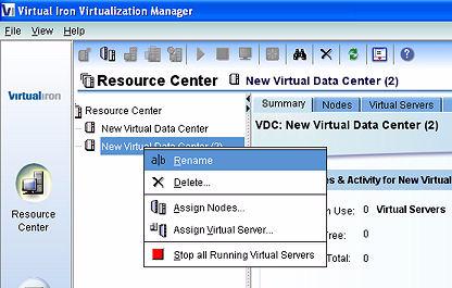 2. Right click the VDC you just created. Select Rename from the submenu, and type in a new name.