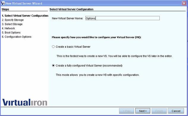 2. Name the virtual server. In this example, the virtual server has been named Options.. 3.