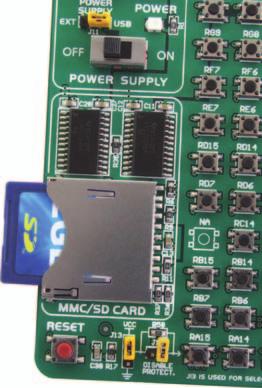 14 BIGdsPIC6 Development System 9.0. MMC/SD Connector The MMC/SD connector enables the memory card to be interfaced to the microcontroller in order to expand microcontroller memory.