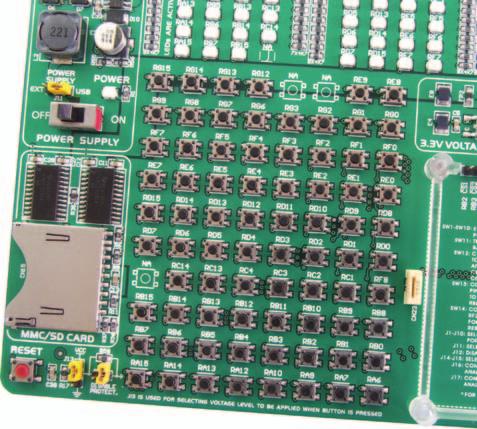 BIGdsPIC6 Development System 21 16.0. The logic state of all microcontroller input pins may be changed by means of push buttons.