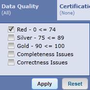 Data Quality The Data Quality filter allows the user to separate products based on data scores