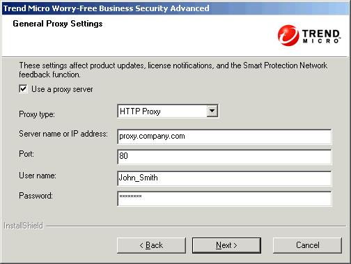 Trend Micro Worry-Free Business Security Advanced 6.0 Installation Guide FIGURE 3-12. Proxy Server screen Note: This screen will not appear if you choose the Typical installation method. 11.
