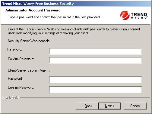 Installing the Server FIGURE 3-14. Administrator Account Password screen 16.
