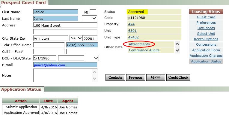 Note that after the application is approved, the options in the Application Status section have changed.