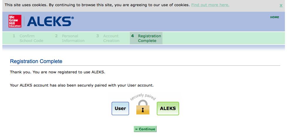 Step 3: You will receive the following confirmation page, which confirms that your UWM ID has been paired with ALEKS.