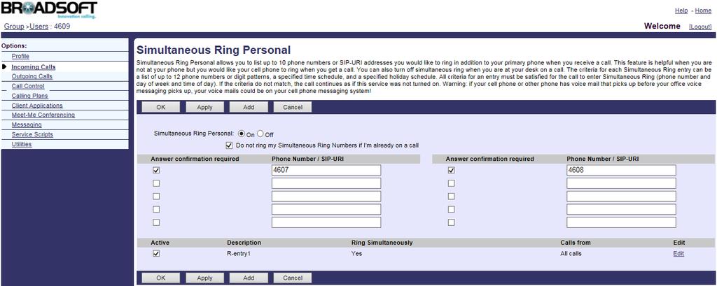 IP Phones Deployment Guide for BroadWorks Environment 2. Click on Profile->Users. 3. Click Search to display all existing users. 4. Select the desired user (e.g., 4609). 5. Click on Assign Services.