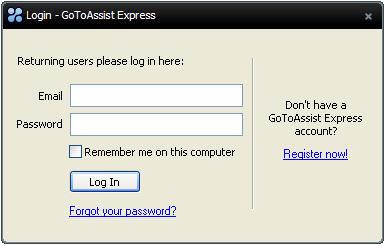 How to Log In To log in to GoToAssist Express 1. Locate and double-click the GoToAssist Express icon. 2.