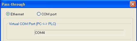 When finished, the [Virtual COM Port (PC <-> PLC)] field displays the virtual COM port used.