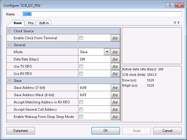 Component Parameters The SCB_I2C_PDL Component Configure dialog allows you to edit the configuration parameters for the Component instance.