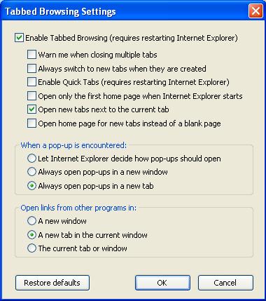 Temporary Internet File Settings IHS Enerdeq Browser Release Notes 2.3 Go to the Tabs section and click the A Tabbed Browsing Settings window will display. button.