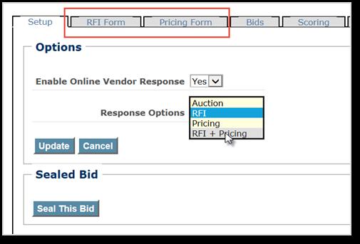 Step 1: Enabling Online Bidding Follow these steps if you would like to enable an online solicitation response for your bidders (vendors). 1. After creating a solicitation, click on the Bids tab 2.