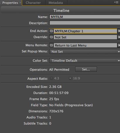 6/ To loop playback make sure the timeline icon is still selected and use the Properties window to the right. 7/ In the Properties window next to the End Action option box click the arrow.