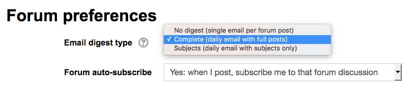 Email notifications: Forum preferences In each course, the News forum has forced subscription, meaning you will receive forum post emails regardless of your Forum auto-subscription preference.