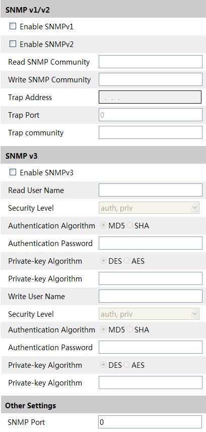 2. Check the corresponding version checkbox (Enable SNMPv1, Enable SNMPv2, Enable SNMPv3) according to the version of the SNMP software you download. 3.