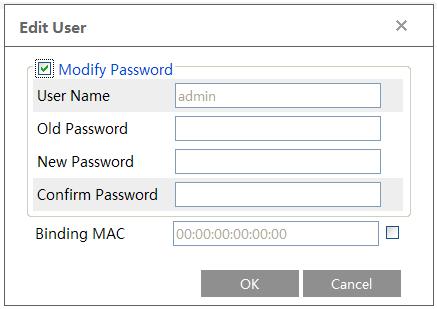 If the MAC address was 00:00:00:00:00:00 which means it can be connected to any computers. 6. Click OK button and then the new added user will display in the user list. Modify user: 1.