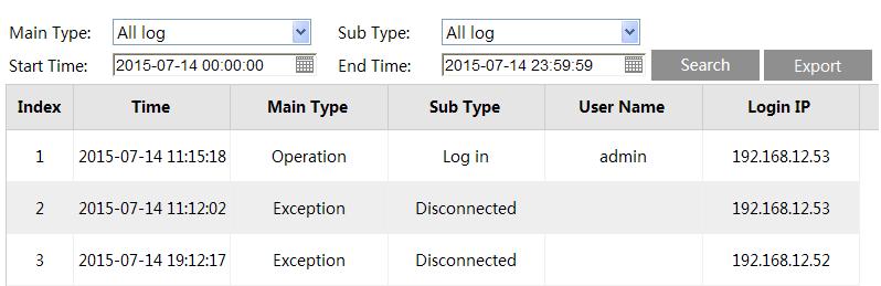 4.8.4 Operation Log To query and export log: 1. Go to Config Maintenance Operation Log. 2.