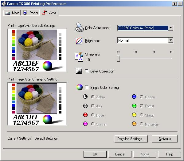 How to Use the Printer Driver 3 3.4 Using the Color Sheet You can select the image quality and color settings for printing on the Color sheet.