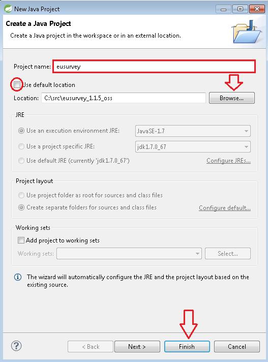 Then, click finish to create the project. Figure 31 - Setting-up the project to import.
