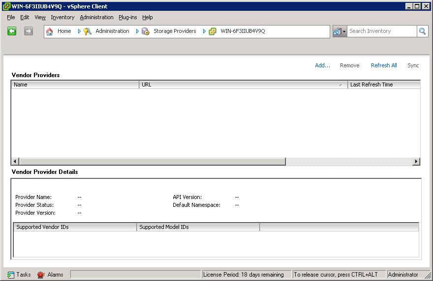 Figure 2. vsphere Client Storage Providers list The Add Vendor Provider dialog box is displayed.