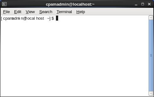 ICPAM 2.1 Installation Guide You are presented with two options. 2. Select Terminal. A command line dialog box appears. Figure 8: Terminal Command Line Window 3.