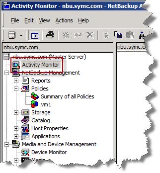 clicking on the NetBackup Activity Monitor from the main