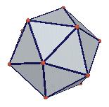 Icosahedro has twelve vertices, ad five regular triagles gather at each vertex.