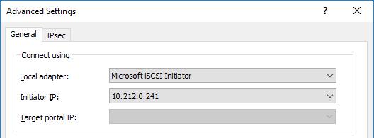 Select Microsoft iscsi Initiator as the Local adapter, select the Initiator IP in the same subnet as the