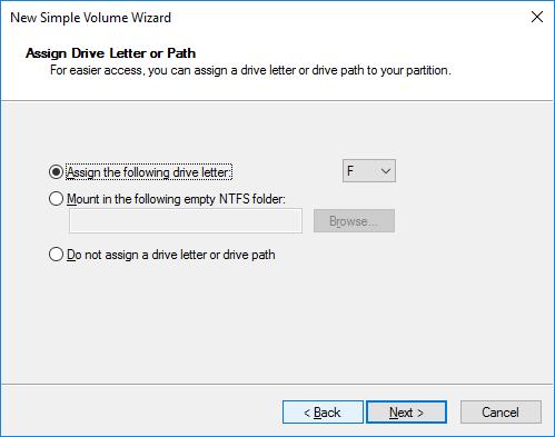 95. Assign a drive letter to the disk. Click Next.