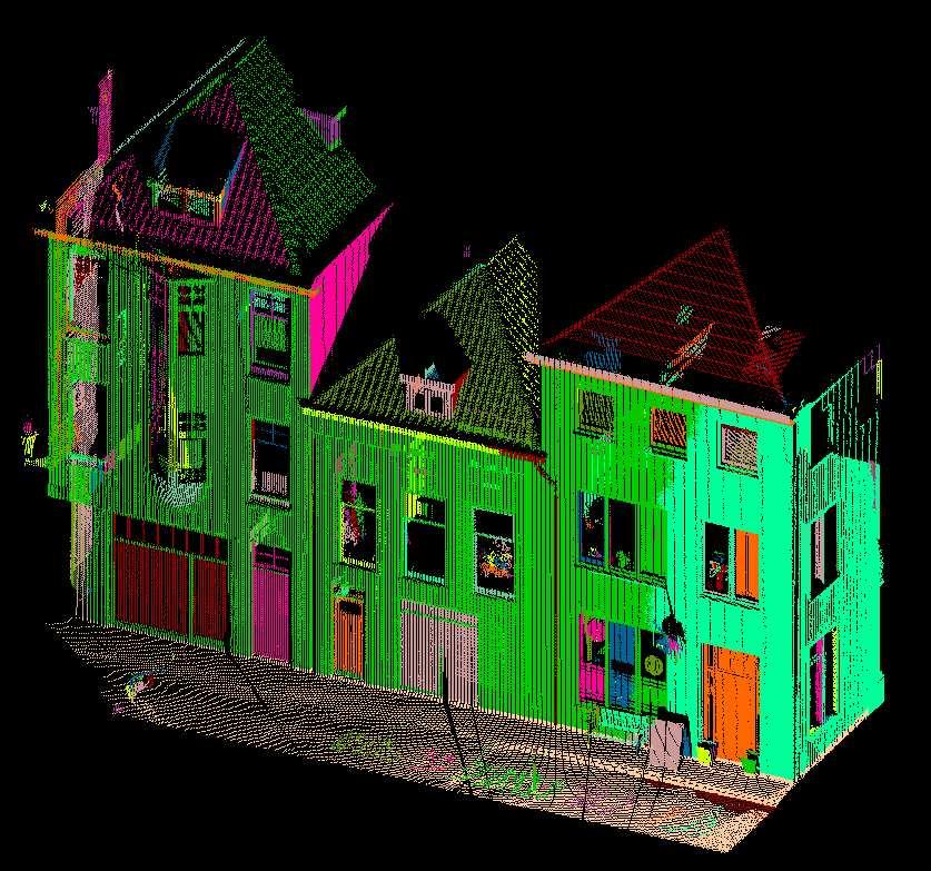 defined and translated to features constraints. Then the TLS point cloud for a building facade is segmented with a surface growing algorithm (Vosselman et.