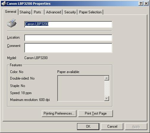 Printing a Test Page Before using the printer for the first time, be sure to print a test page using the following procedure. The screen shots used in this section are from Windows 2000.