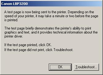4 If the test page is printed properly, click [OK]. If you are using Windows 98/Me, click [Yes].