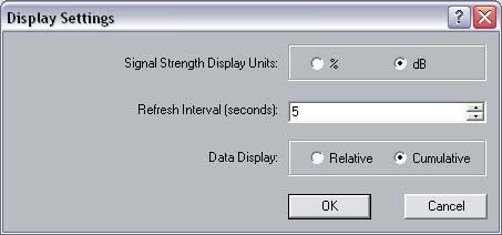You will then see the following window. In this window you can configure the display options of: Signal Strength, Refresh Interval, and Data Display.