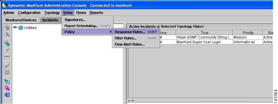 Chapter 8 Symantec ManHunt Figure 7-9 ManHunt Configuration In the Response Rules window, click Action