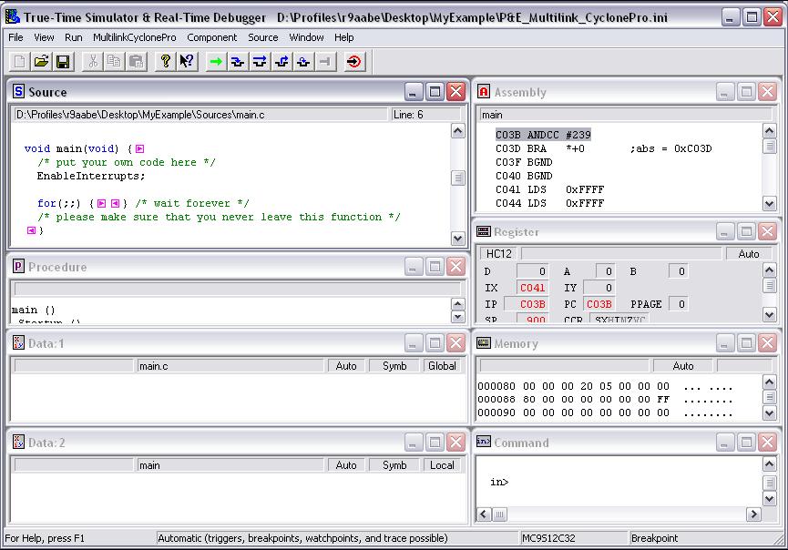 Figure 9. CodeWarrior Debugger Window Table 2.