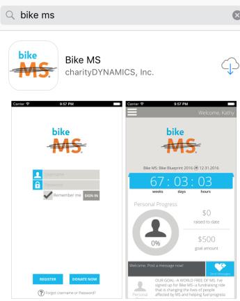 DOWNLOAD THE BIKE MS MOBILE APP: VIA YOUR PARTICIPANT CENTER From your mobile device or tablet, open the