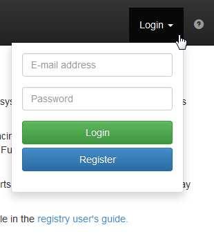 Fig. 5 - The Login dropdown Now fill out all fields of the user registration dialog and make sure that your e-mail address is spelt correctly.