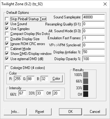 6) Select 'Game Options' Tick Use external DMD (dll) When Colorize DMD is ticked each shade can be assigned its own colour.